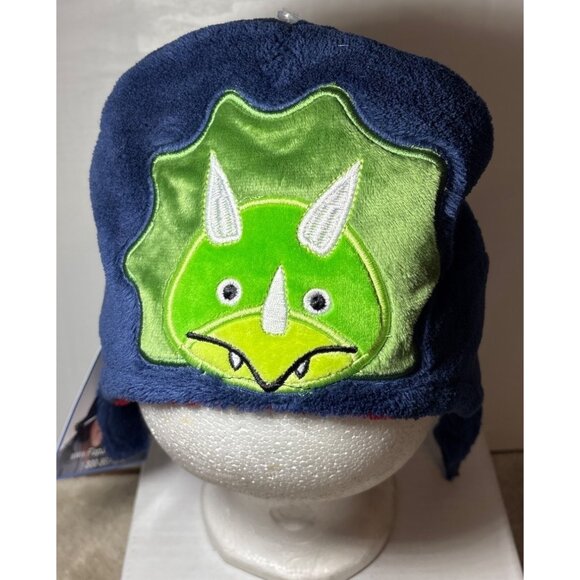 Flap Jack Kids Hat Baby / Toddler Reversible Winter With Dinosaurs Red Blue - Picture 2 of 10